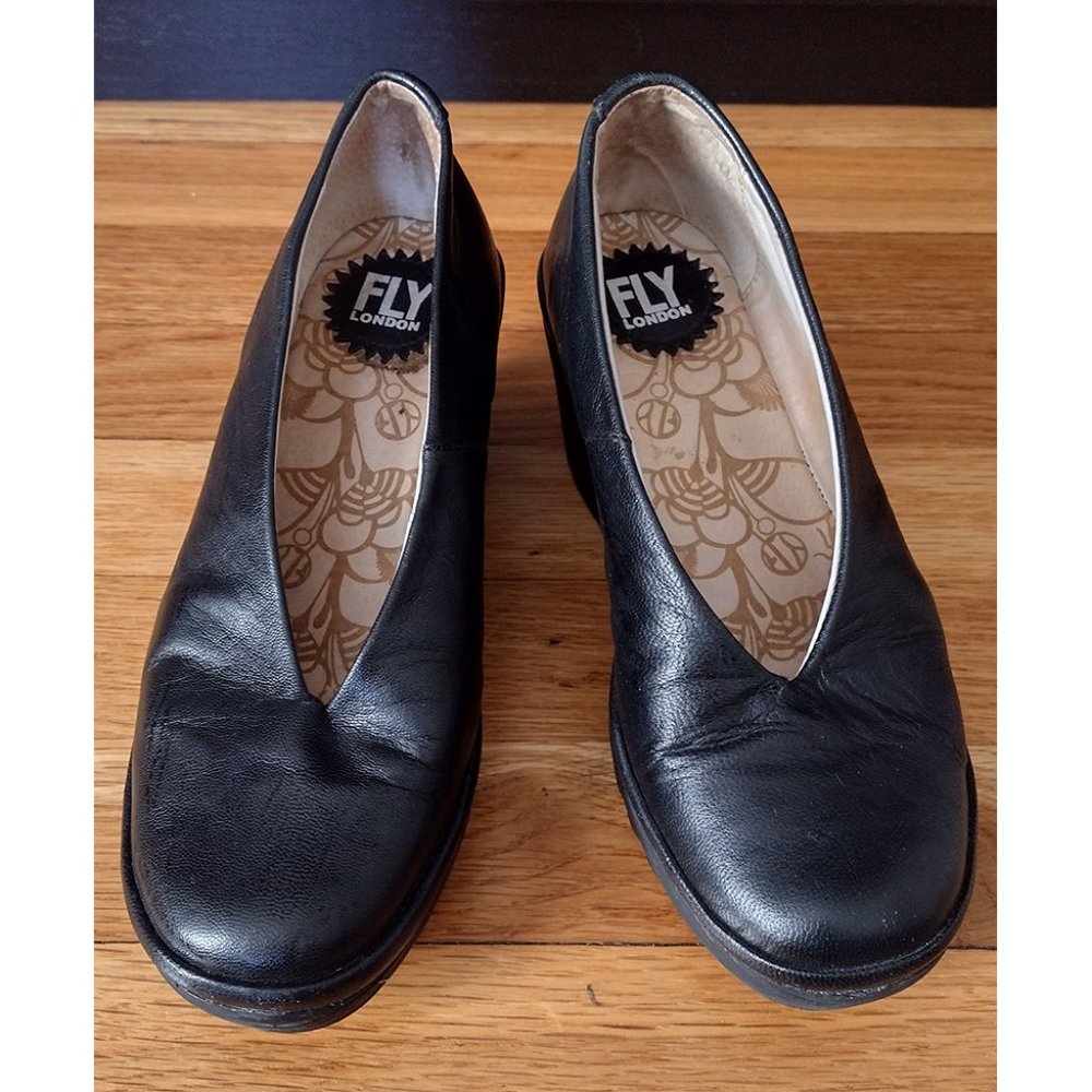 Fly London Yaz Black Mousse Wedge Slip-on Shoes, Size EU 36 (US 5.5-6)